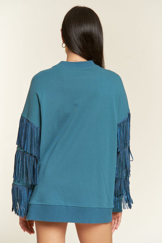 Silver studded fringe sleeve top PLUS