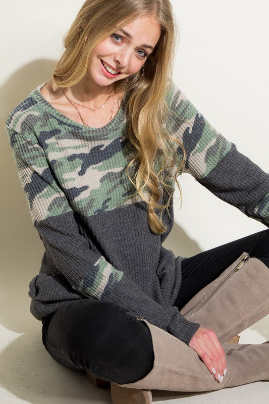 COZY CAMOUFLAGE SOLID MIX TUNIC TOP