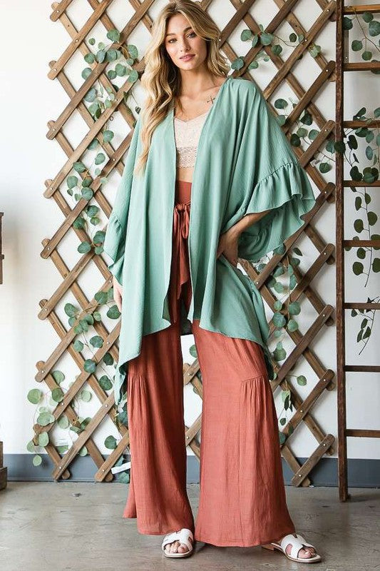 Wide sleeves ruffle kimono KRT1650-1
