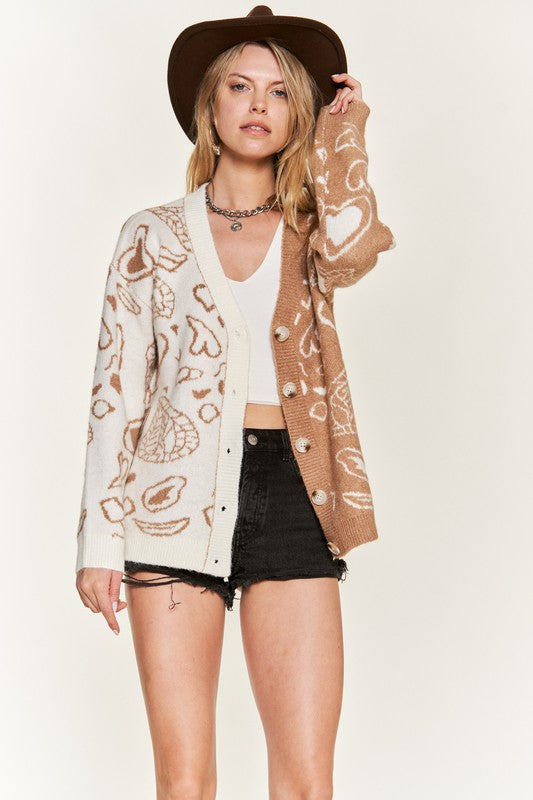 Heart paisley Color block cardigan PLUS