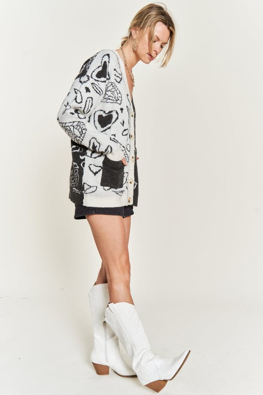 Heart paisley Color block cardigan PLUS