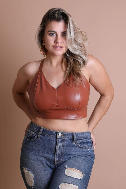 Faux Leather Longline Bralette Plus Size