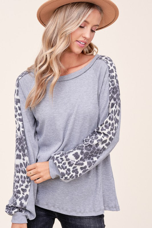 PLUS ANIMAL PRINT MIX BASEBALL TOP