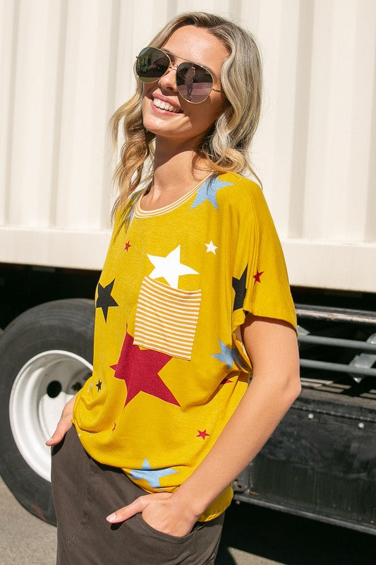 PLUS STAR STRIPE JERSEY POCKET TOP