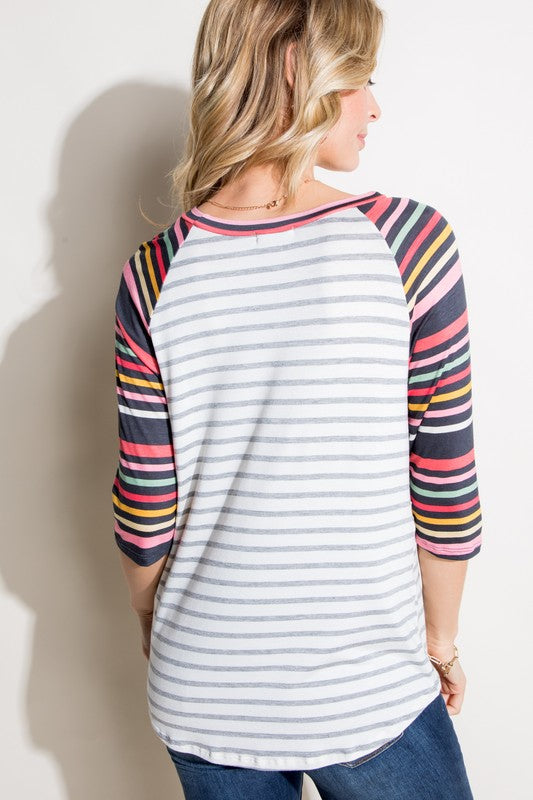 PLUS MULTI STRIPE MIXED POCKET TOP