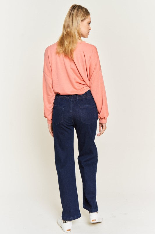 HIGH WAISTED BUTTON WIDE LEG JEANS