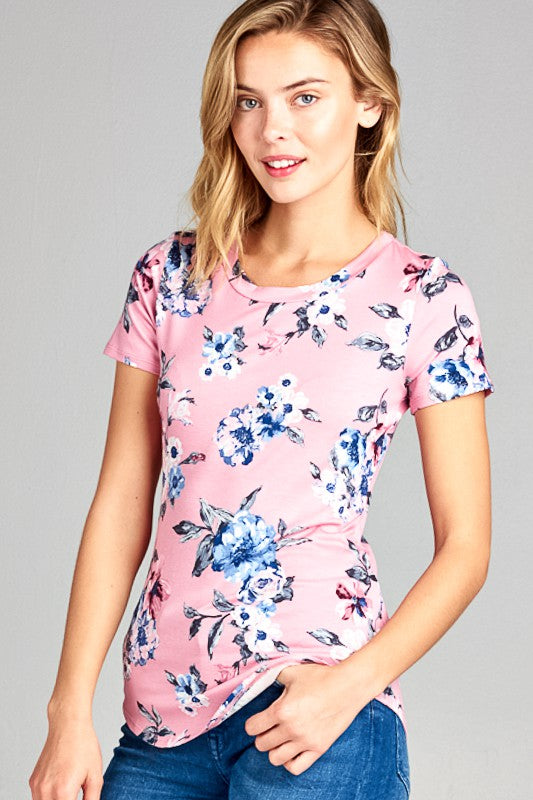 FLORAL JERSEY BASIC CASUAL TOP