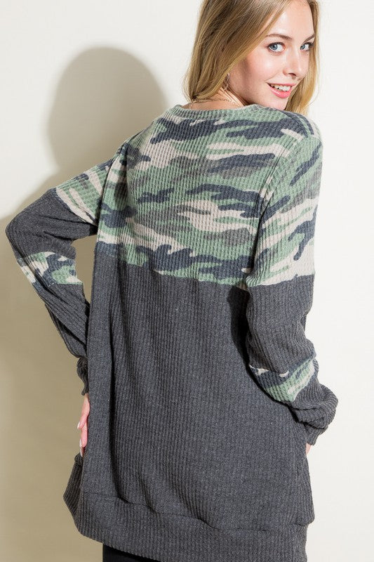 COZY CAMOUFLAGE SOLID MIX TUNIC TOP