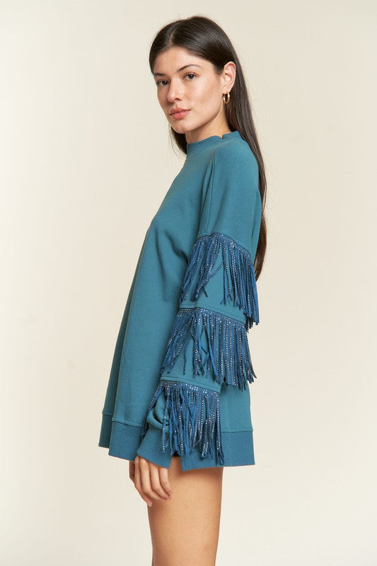 Silver studded fringe sleeve top PLUS