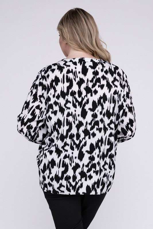 Leopard Notched Neckline Blouse