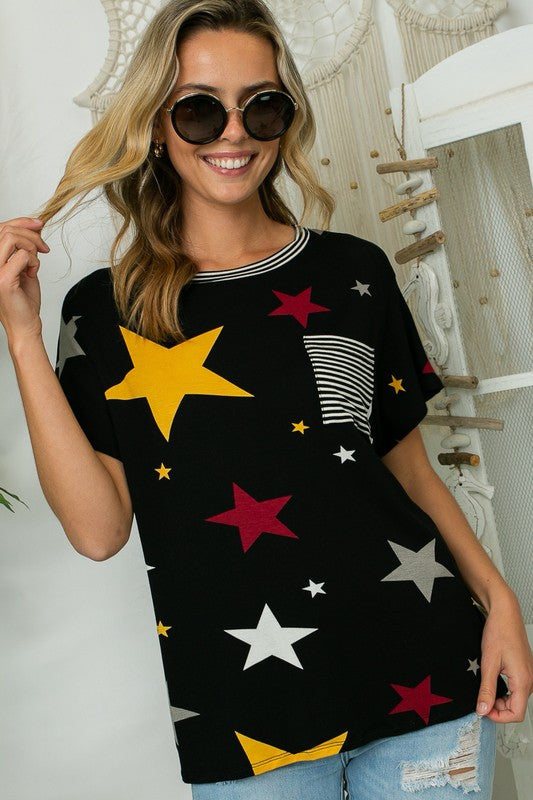 PLUS STAR STRIPE JERSEY POCKET TOP