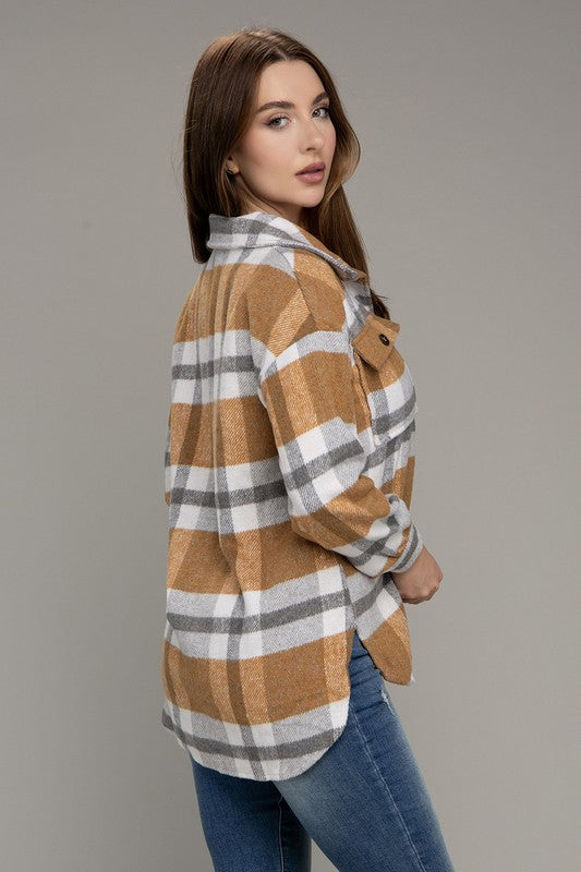 Plaid Flap Pocket Long Sleeve Shacket