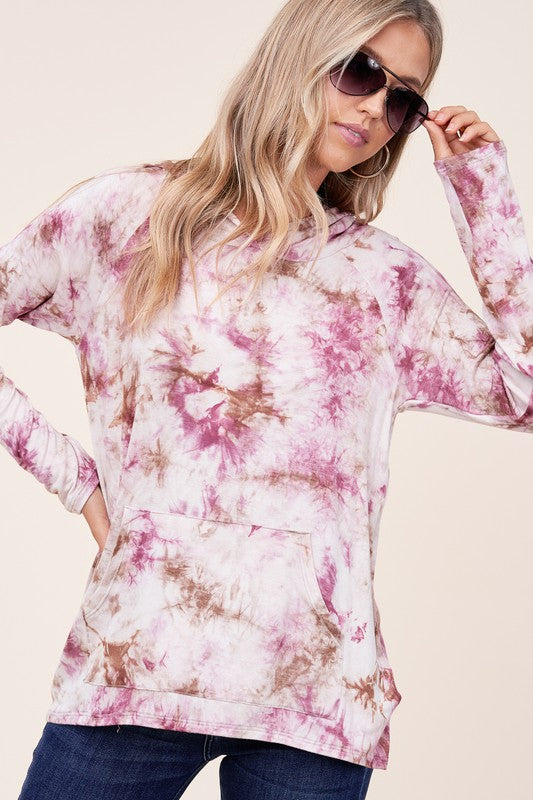 TIE DYE PRINT HOODIE HIGH LOW TOP