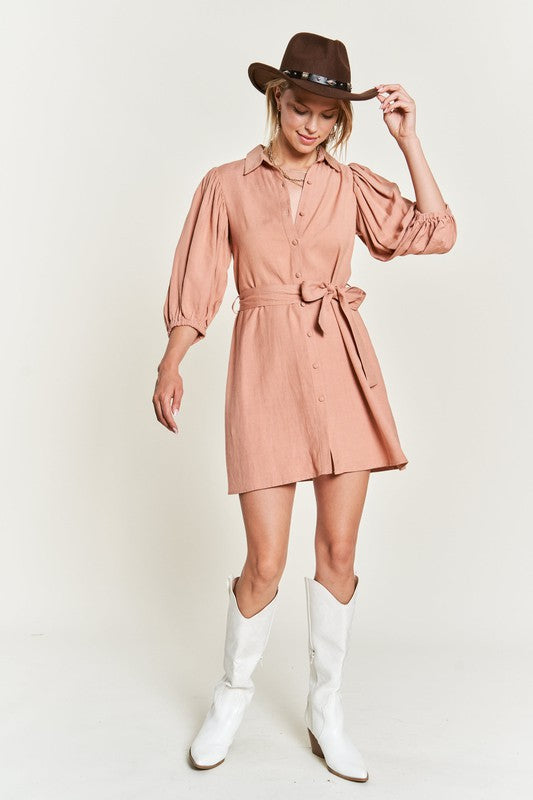 SOLID BUTTON DOWN DRESS  PLUS