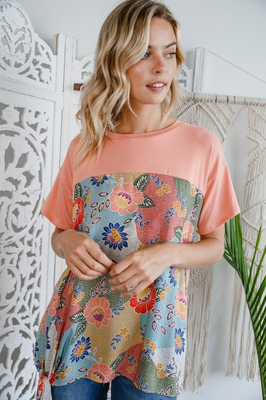 SOLID FLORAL MIXED BOXY TOP