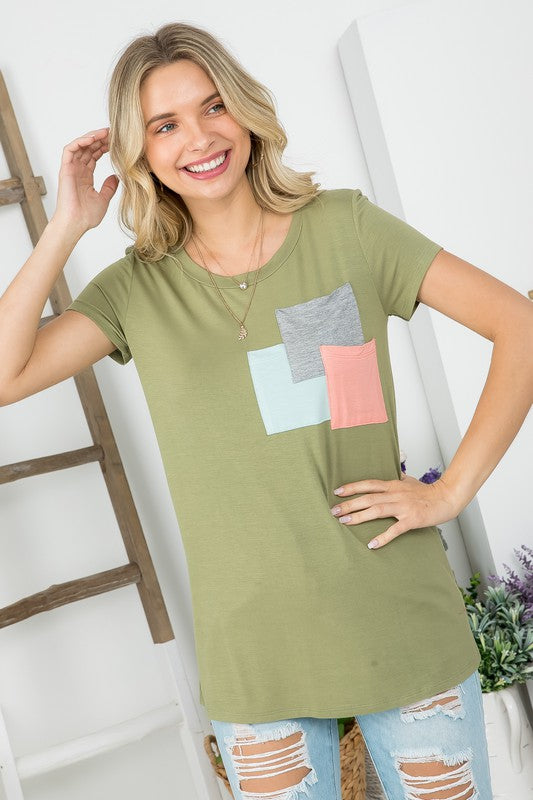 COLOR BLOCK THREE POCKETS TOP