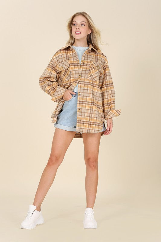 Plaid shacket with pockets