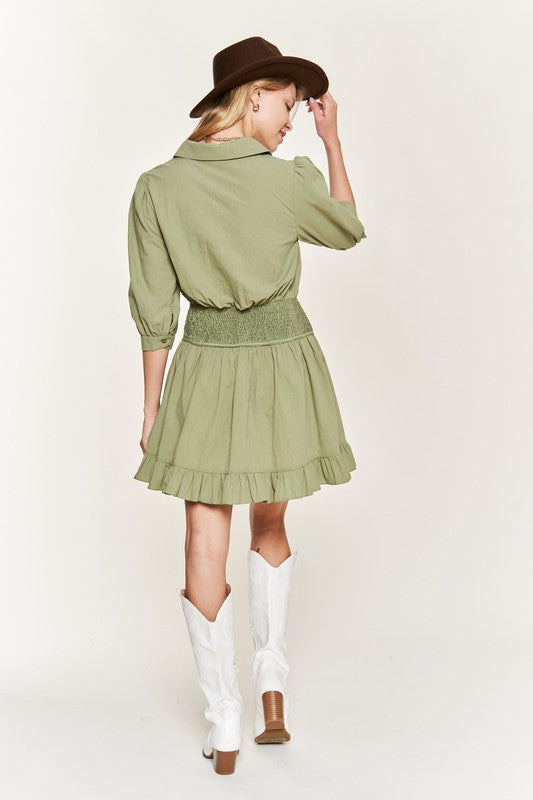 Eyelet detail 3/4 sleeve shortdress PLUS