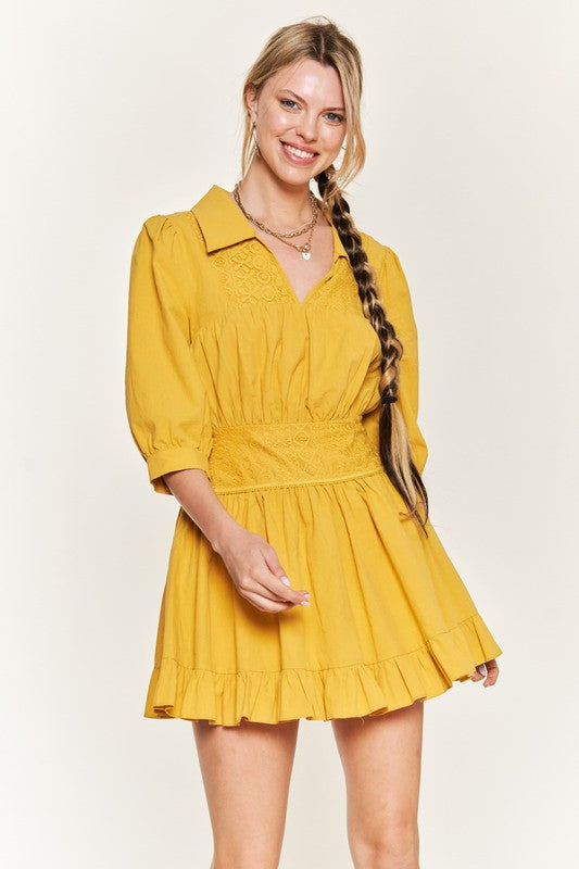 Eyelet detail 3/4 sleeve shortdress PLUS