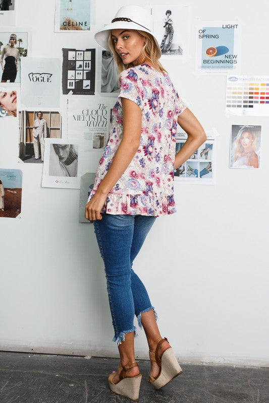 FLORAL SHORT SLEEVE TUNIC TOP