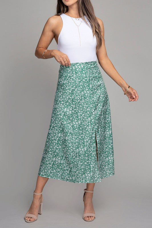 Floral midi skirt with slit