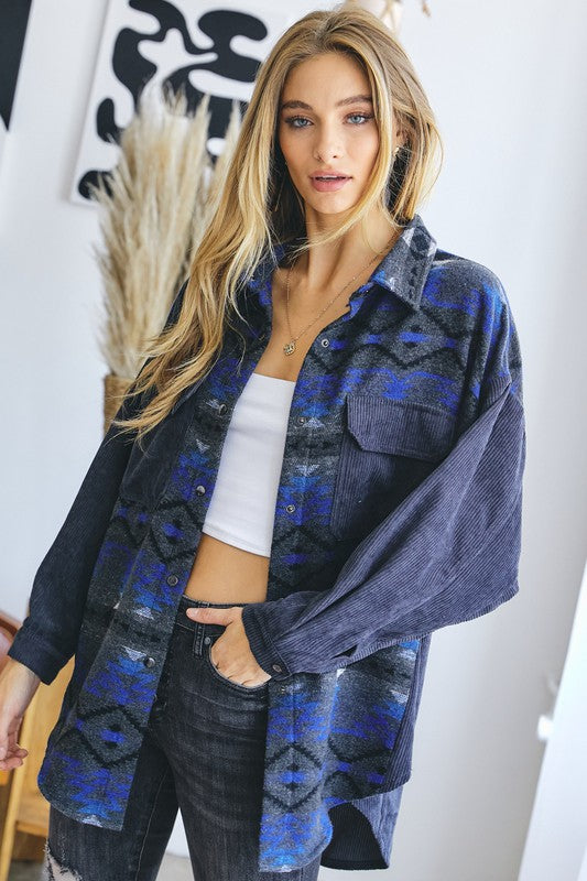 Printed Button Down Long Sleeve Jacket