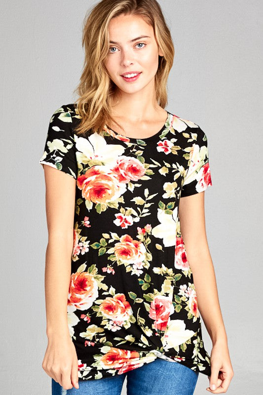 FLORAL TWIST FRONT CASUAL TUNIC TOP