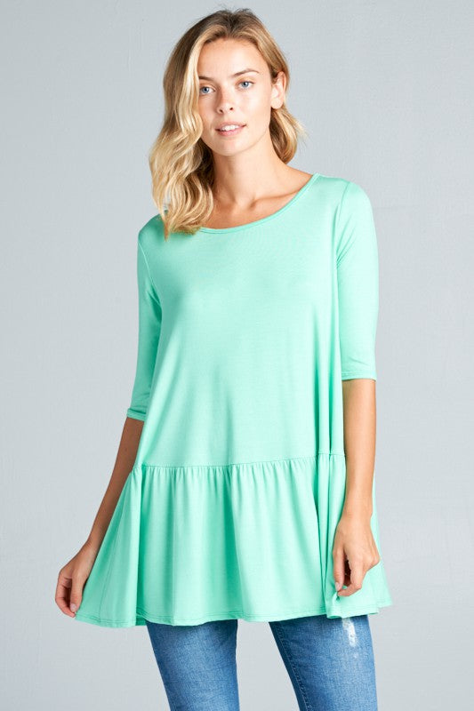 SOLID BABY DOLL TUNIC TOP