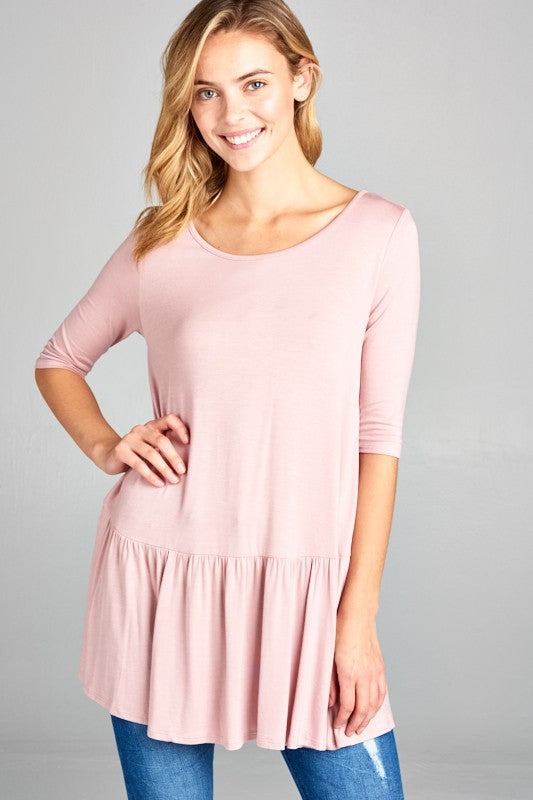 SOLID BABY DOLL TUNIC TOP