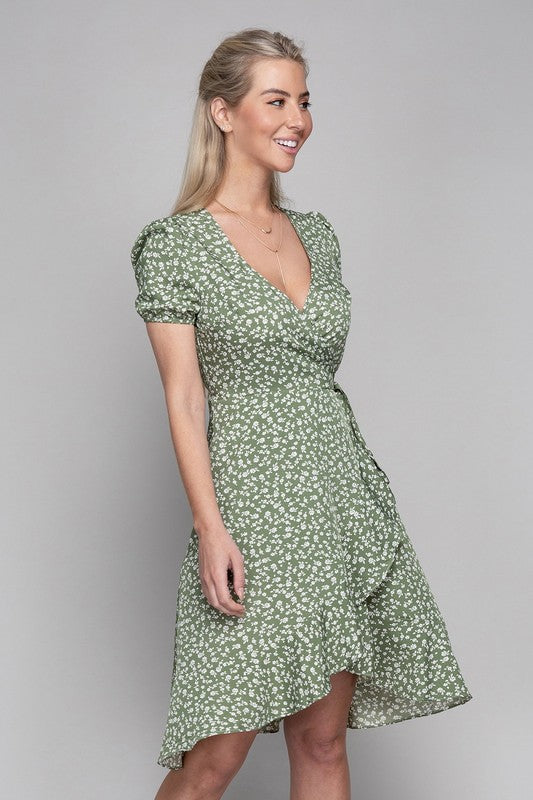 Ditsy Floral Print  Wrap Dress