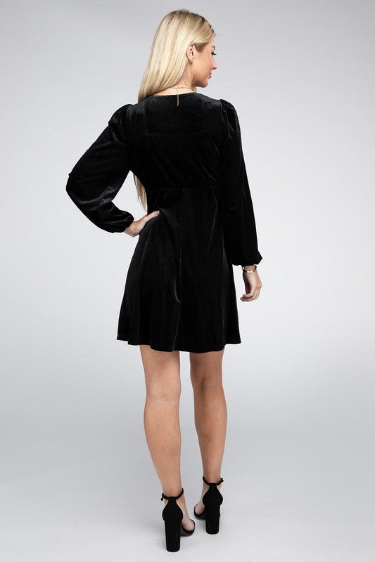 Square Neck High Waist Velvet Dress