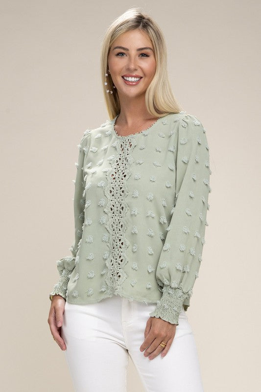 Swiss Dot Contrast Lace Blouse