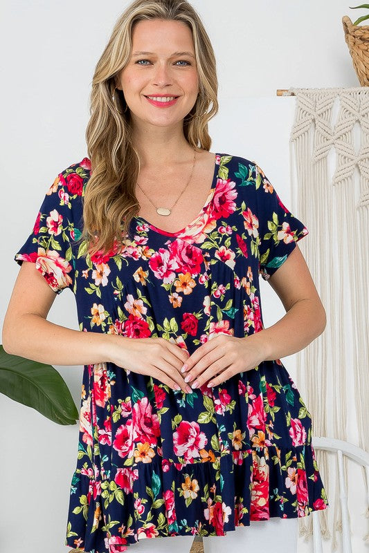 ALLOVER FLORAL PRINT BABYDOLL TOP