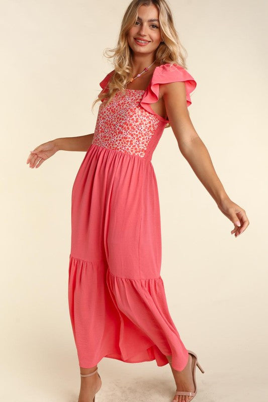 PLUS EMBROIDERY DOT WOVEN MAXI WITH SIDE POCKETS