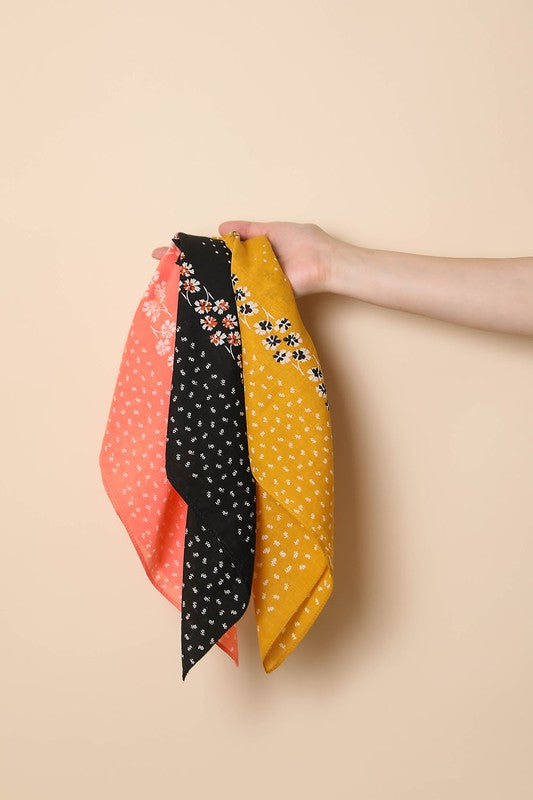 Dot and Floral Border Bandana Scarf