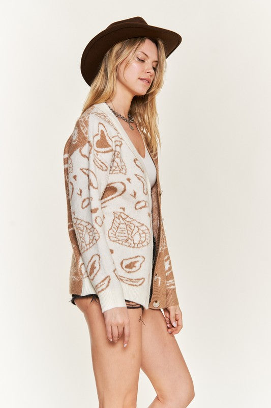 Heart paisley Color block cardigan PLUS