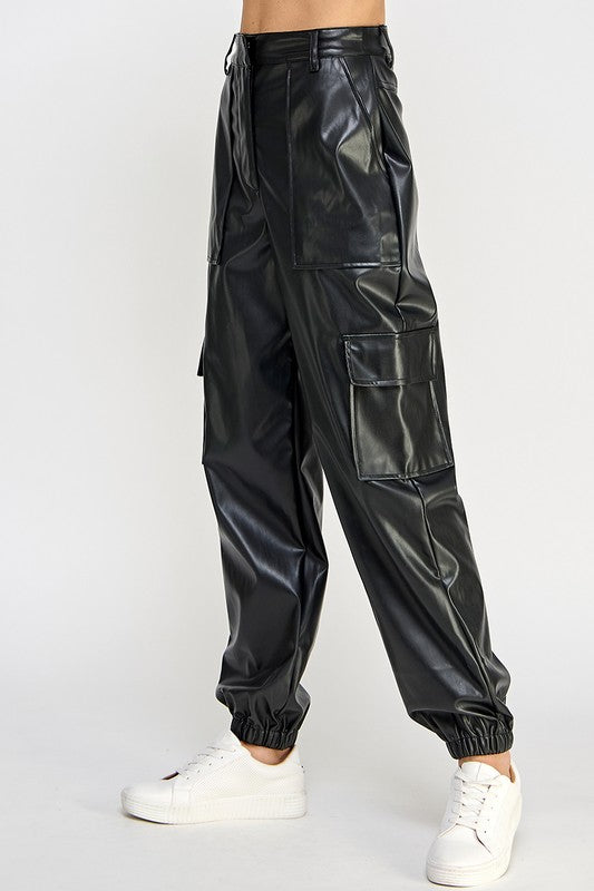 RELAXED VEGAN LEATHER CARGO PANTS