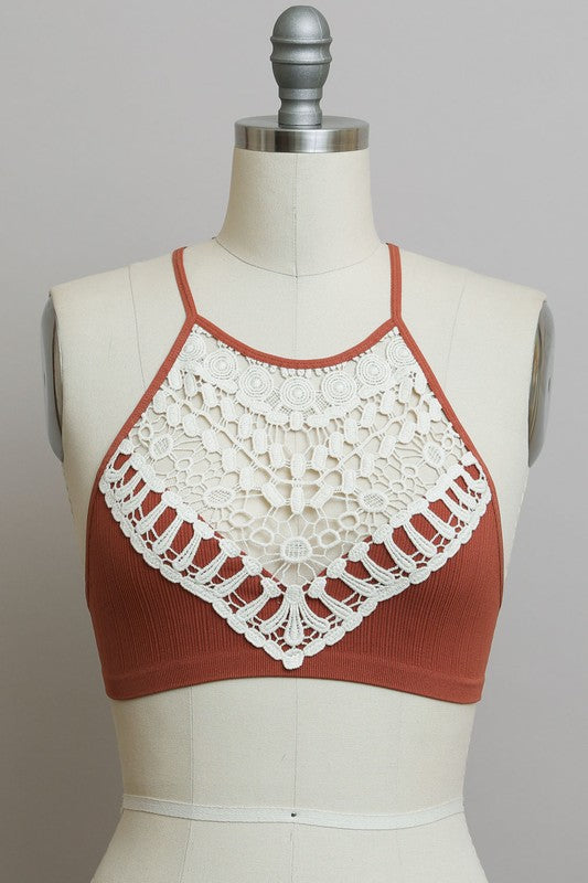 Crochet Lace High Neck Bralette