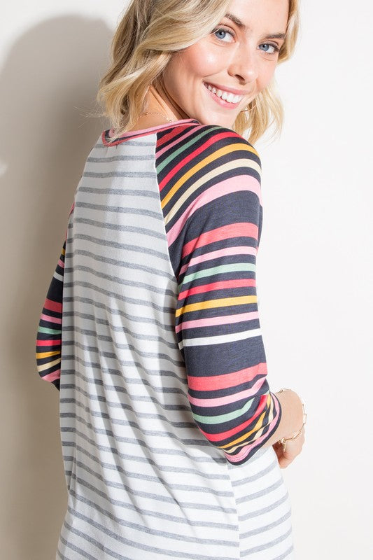 PLUS MULTI STRIPE MIXED POCKET TOP