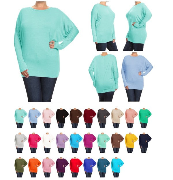 Plus Solid jersey knit Dolman top Long sleeves