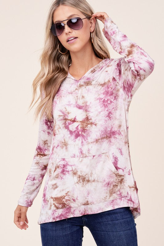 TIE DYE HOODIE HIGH LOW PLUS TOP