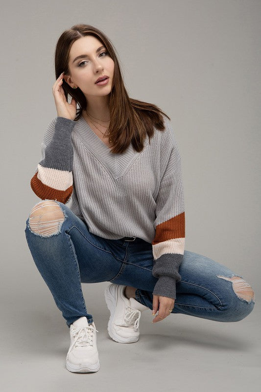 Color Block Dropped Shoulder Sweater