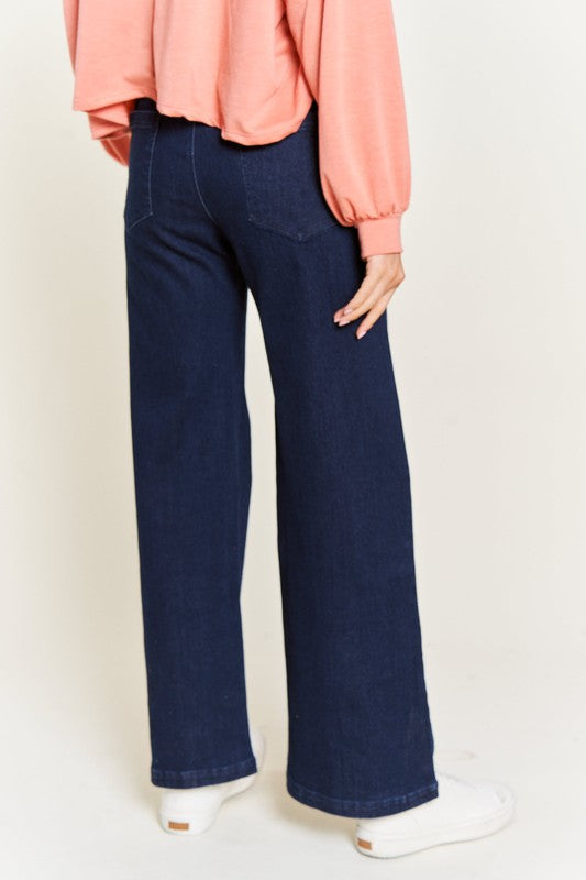 HIGH WAISTED BUTTON WIDE LEG JEANS