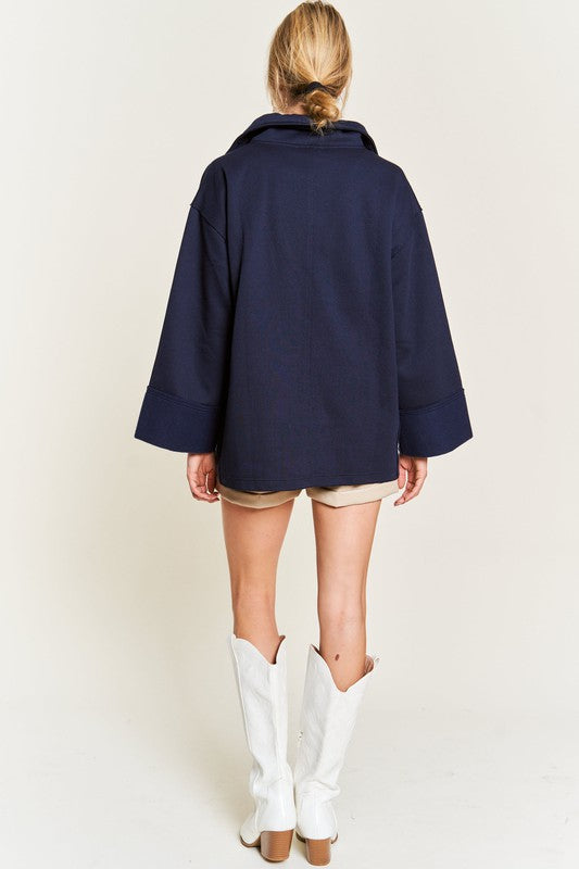 HIGH COLLAR OVERSIZED KNIT TOP PLUS