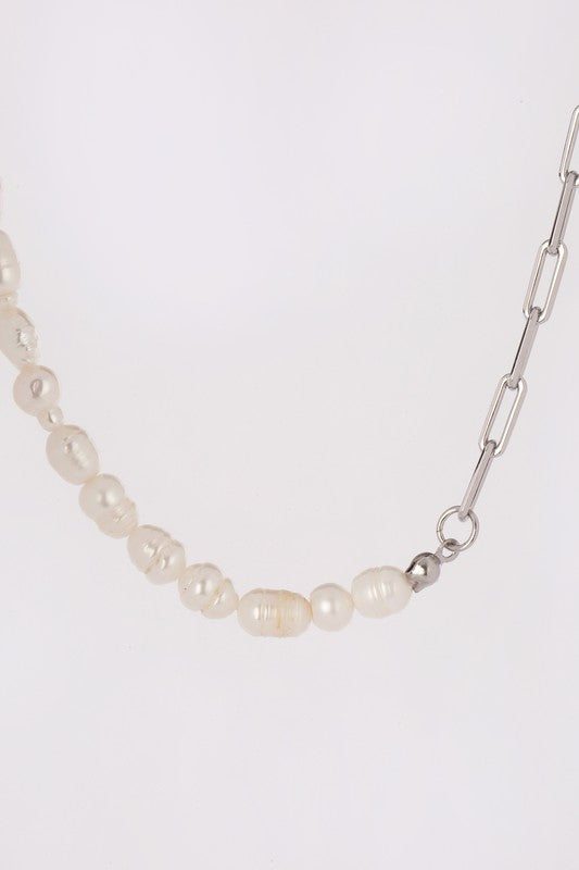 Natural pearl chain bracelet, necklace set - sil