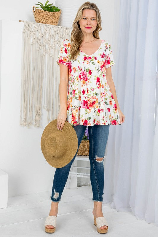 ALLOVER FLORAL PRINT BABYDOLL TOP