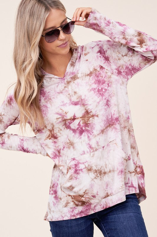 TIE DYE PRINT HOODIE HIGH LOW TOP