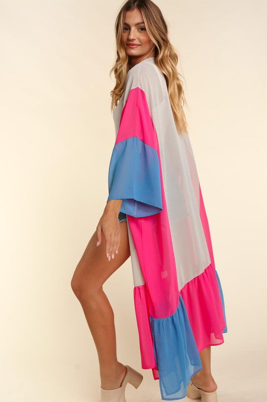 PLUS COLOR BLOCK KIMONO MAXI OPEN CARDIGAN