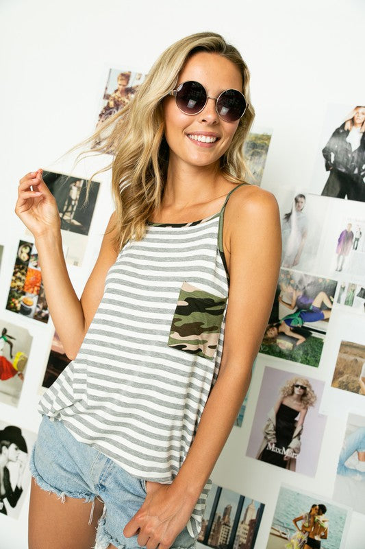 PLUS STRIPE CAMO MIX CAMISOLE TOP