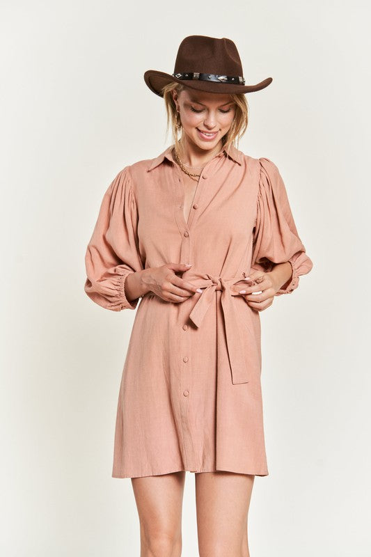 SOLID BUTTON DOWN DRESS  PLUS